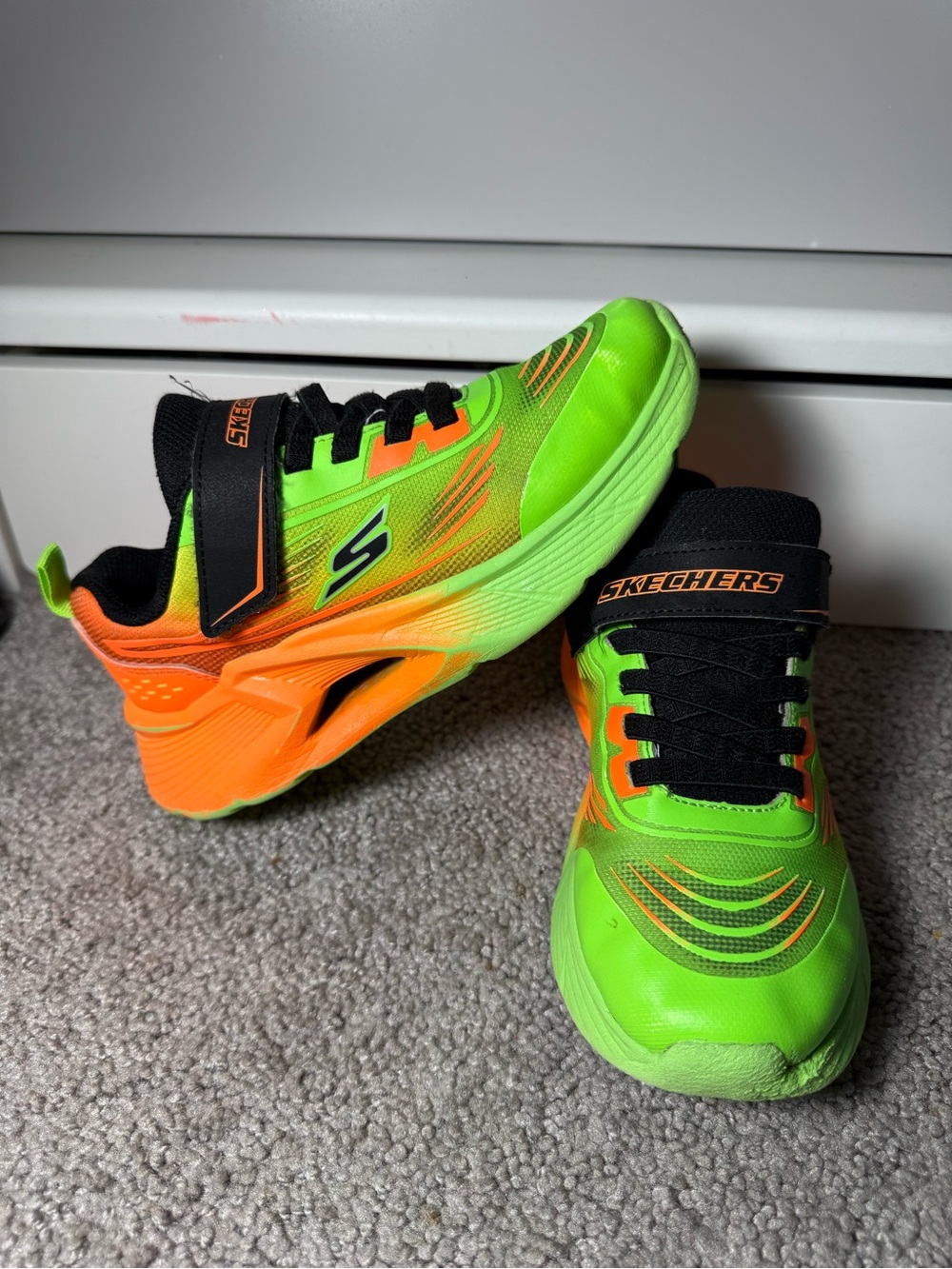 Skechers Kids Neon Green and Orange Light-Up Athletic Sneakers